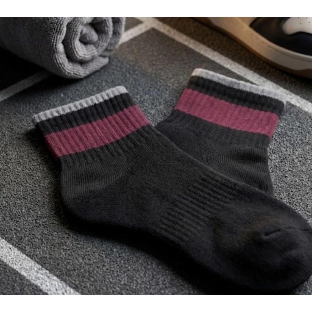 [Kaimei Cotton] 7-Pair Set MIT Made in Taiwan Pure Cotton 1/2 Towel Bottom Sports Socks Urban Black Two-Color Edges, , large