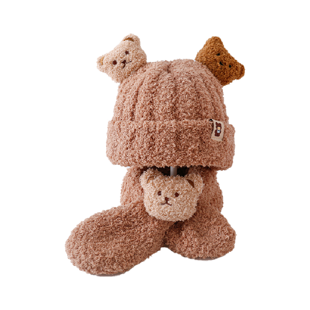 超萌小熊圍巾針織帽套裝, , large