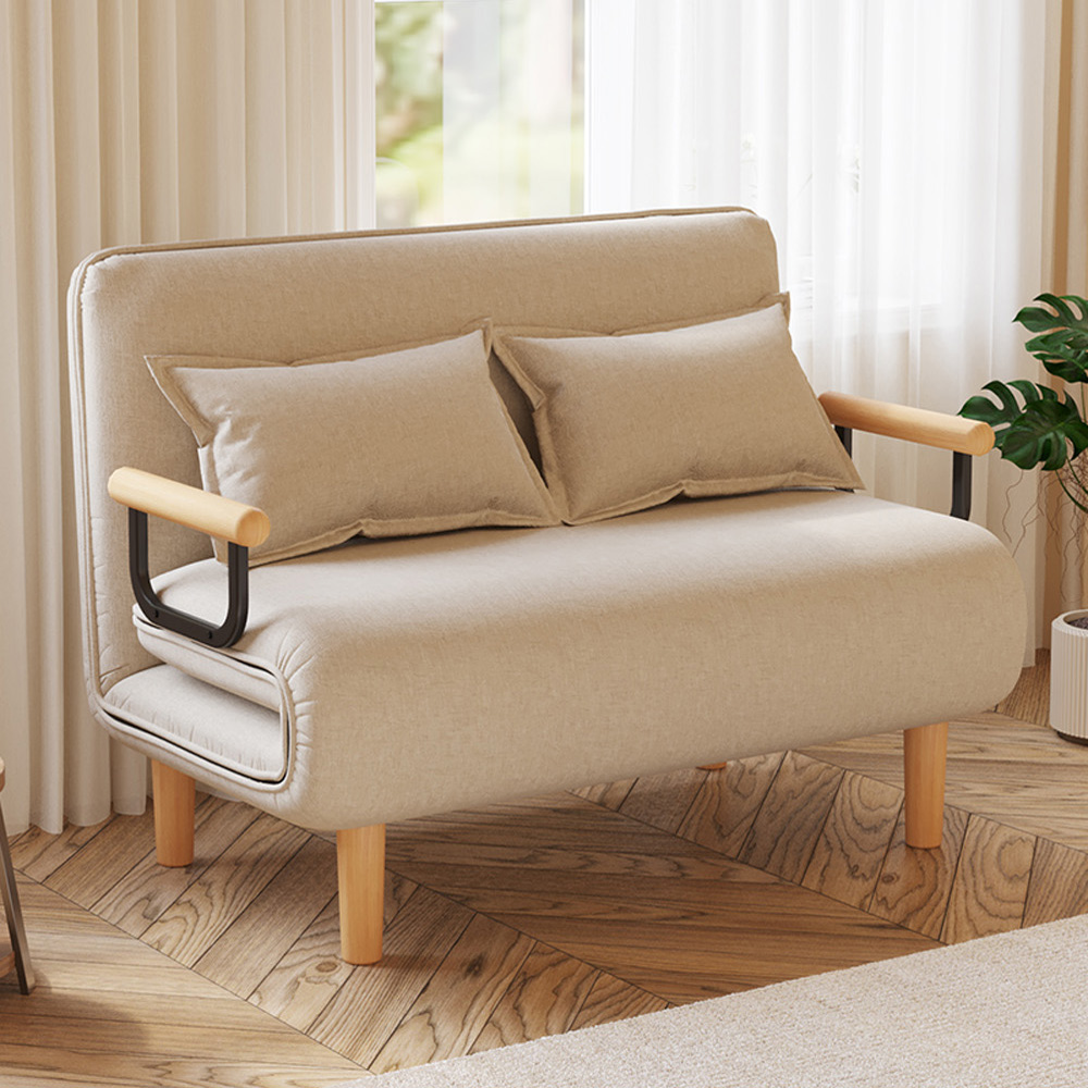 【AOTTO】120公分特大款多功能懶人折疊沙發床-米色(SF-005M)