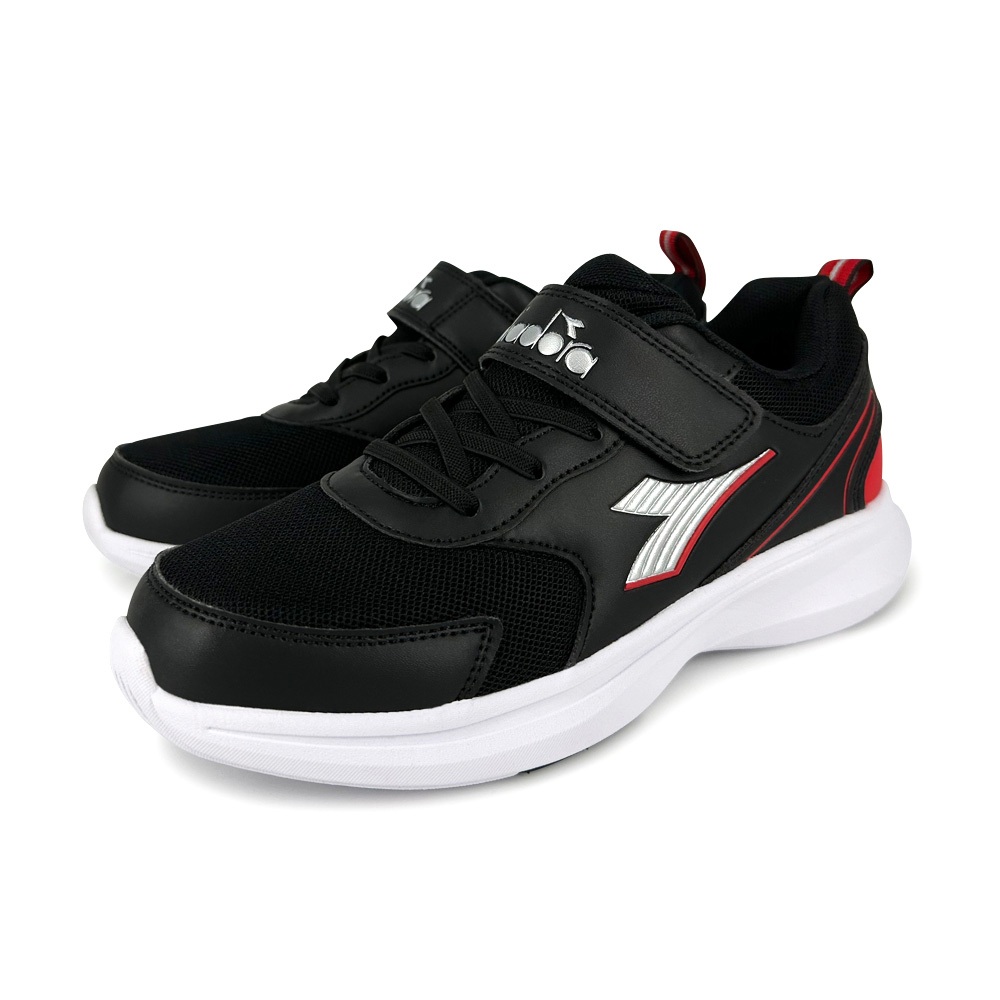 DIADORA迪亞多那 超寬楦兒童運動鞋 童運動鞋 童鞋 時尚 輕量 透氣 保護後跟 足弓支撐 耐磨 止滑 藍桔 黑紅, 黑紅,22.5, large