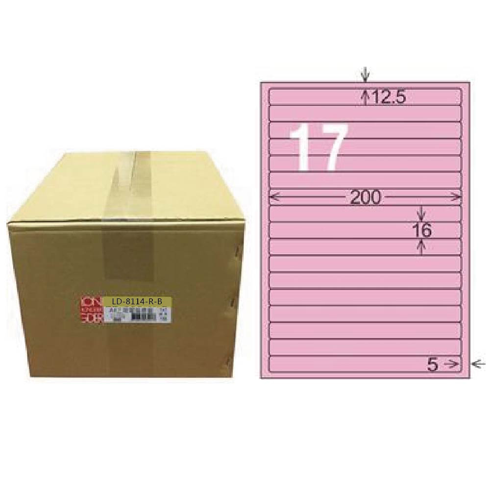 【龍德】LONGDER 三用電腦標籤 A4 17格 圓角 16*200mm 粉紅1000張/箱 LD-8114-R-B(適用雷射、噴墨、影印), , large
