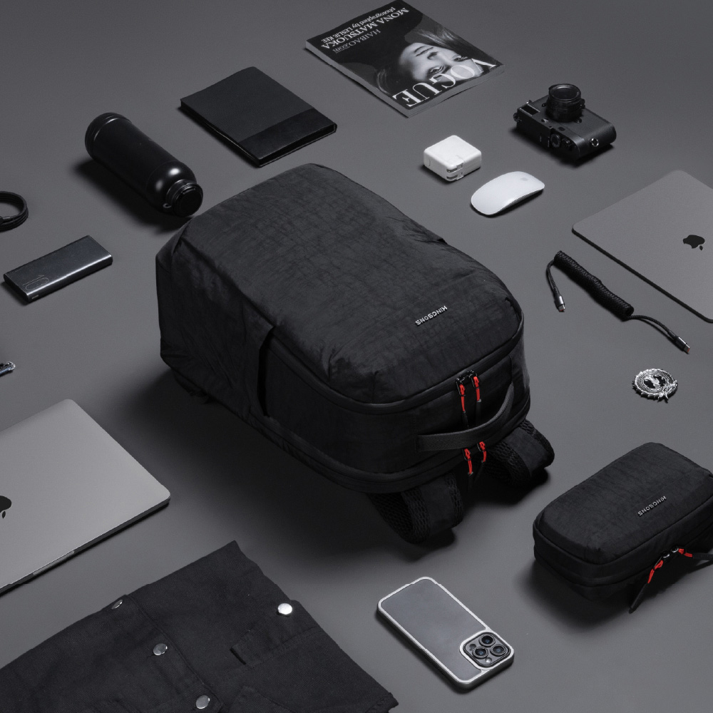 [杰鼎奧拉] KINGSONS｜水洗紋理-防水雙層後背包｜防潑水材質｜可容納15.6吋筆電-燧石黑, 燧石黑, large