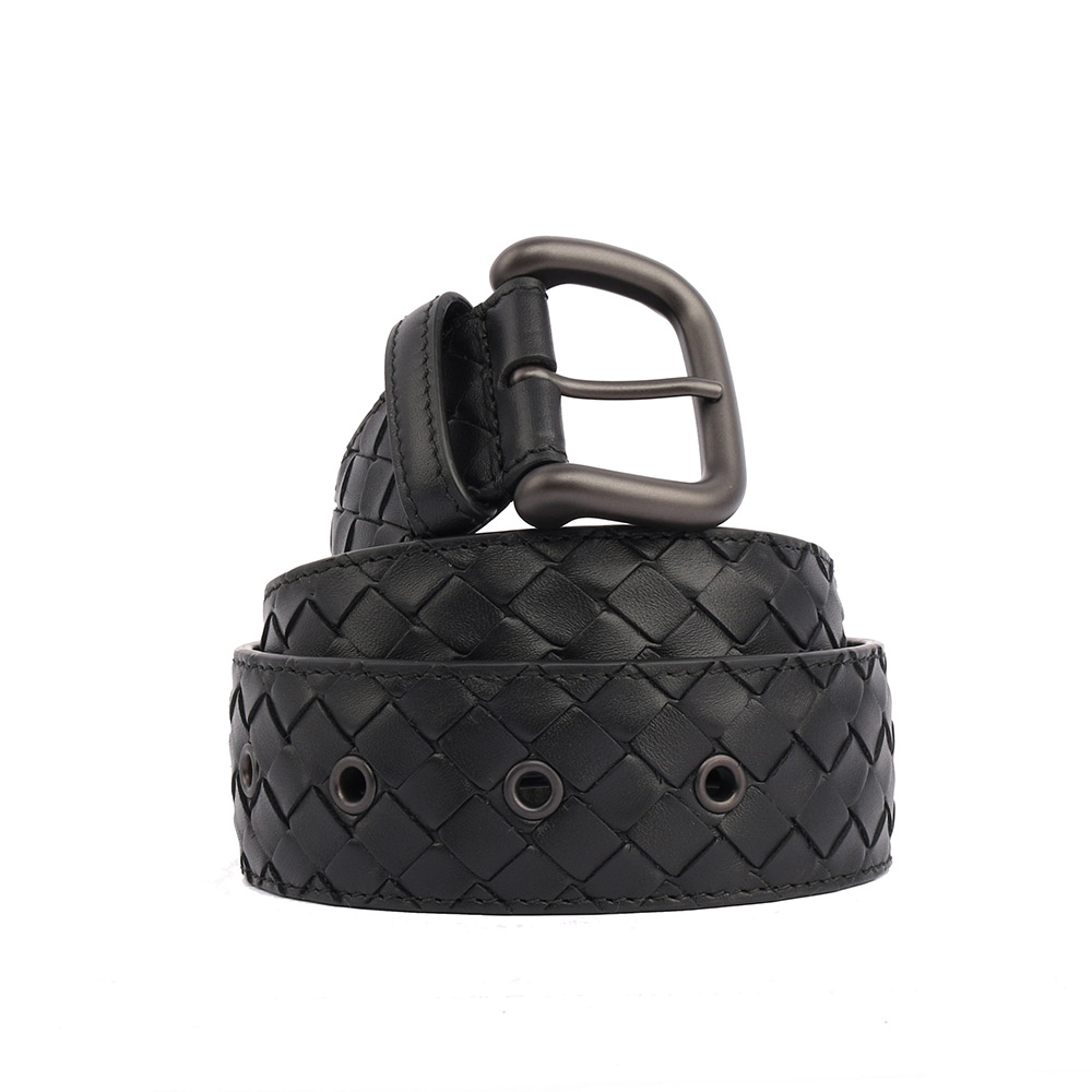 BOTTEGA VENETA 牛皮編織皮帶85CM/34"寬3.5cm/黑色, , large