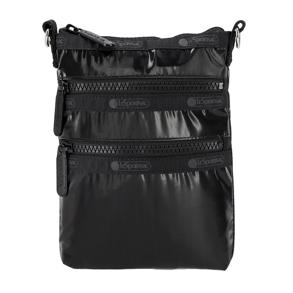 |快速出貨|Lesportsac 3-Zip Crossbody 三層拉鍊斜背包 手機包/ 亮面黑, , large