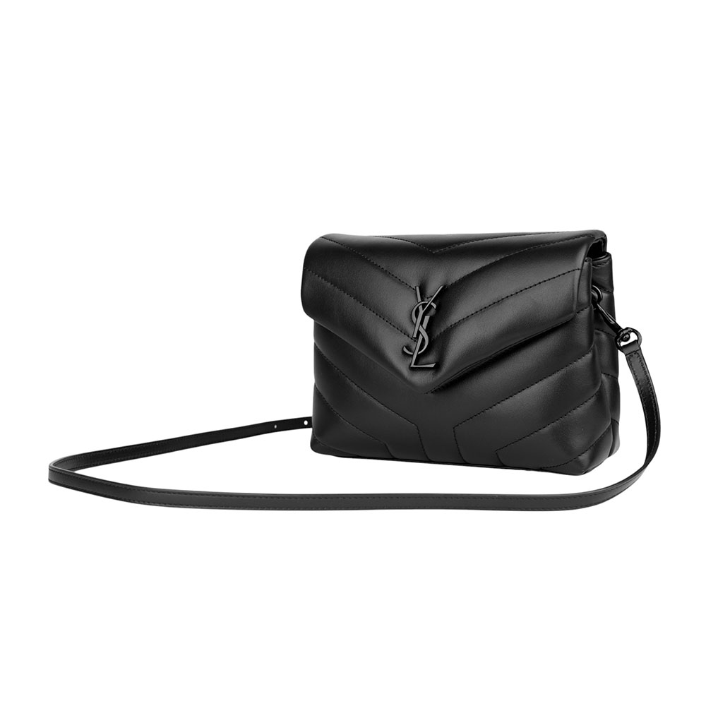 YSL Monogram Lou Lou 黑釦V紋小牛皮斜背包(MINI)/黑色, , large