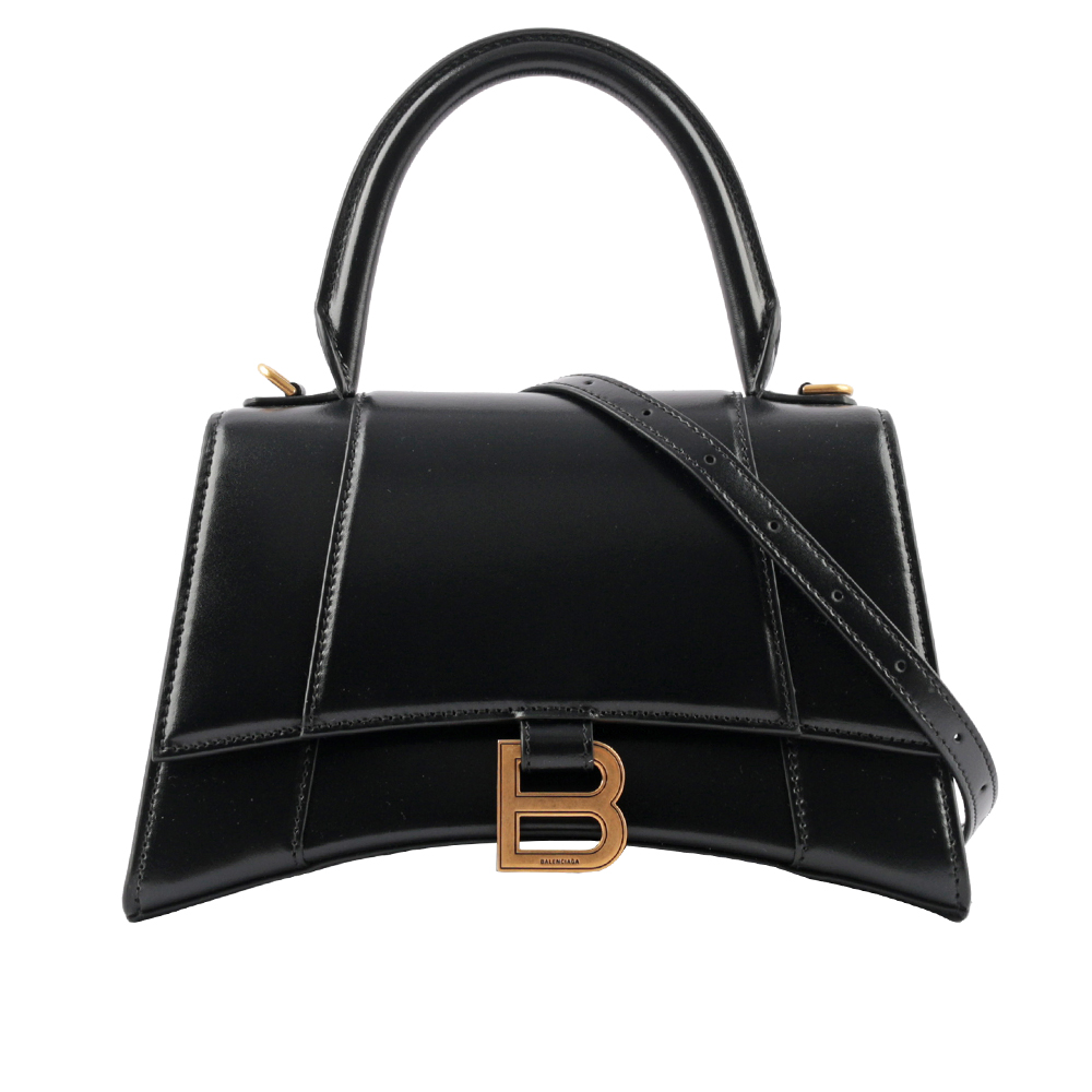 BALENCIAGA Hourglass 金釦光滑牛皮二用沙漏包/小款/黑色, , large