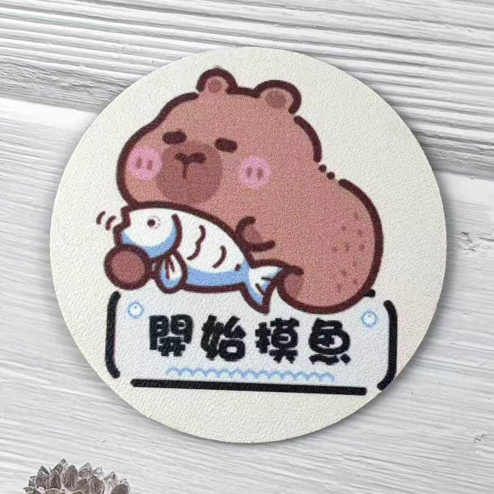 水豚杯墊【4款可選】 科技皮 珪藻土 吸水快乾 方便收納 防滑底部 快速吸水 珪藻土杯墊 水豚, , large
