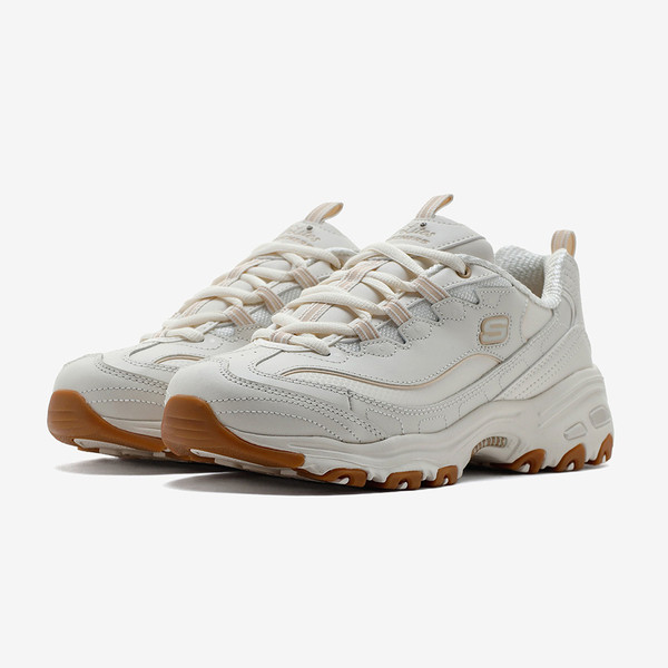 Kixpress-Skechers D'Lites 女 休閒鞋 經典 復古 厚底 增高 米白 粉 [149807OFWT], , large