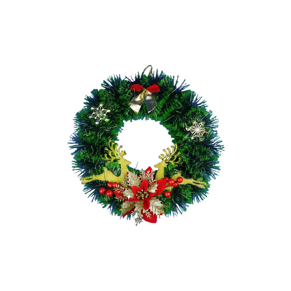 15-inch red gold double deer wreath, , large