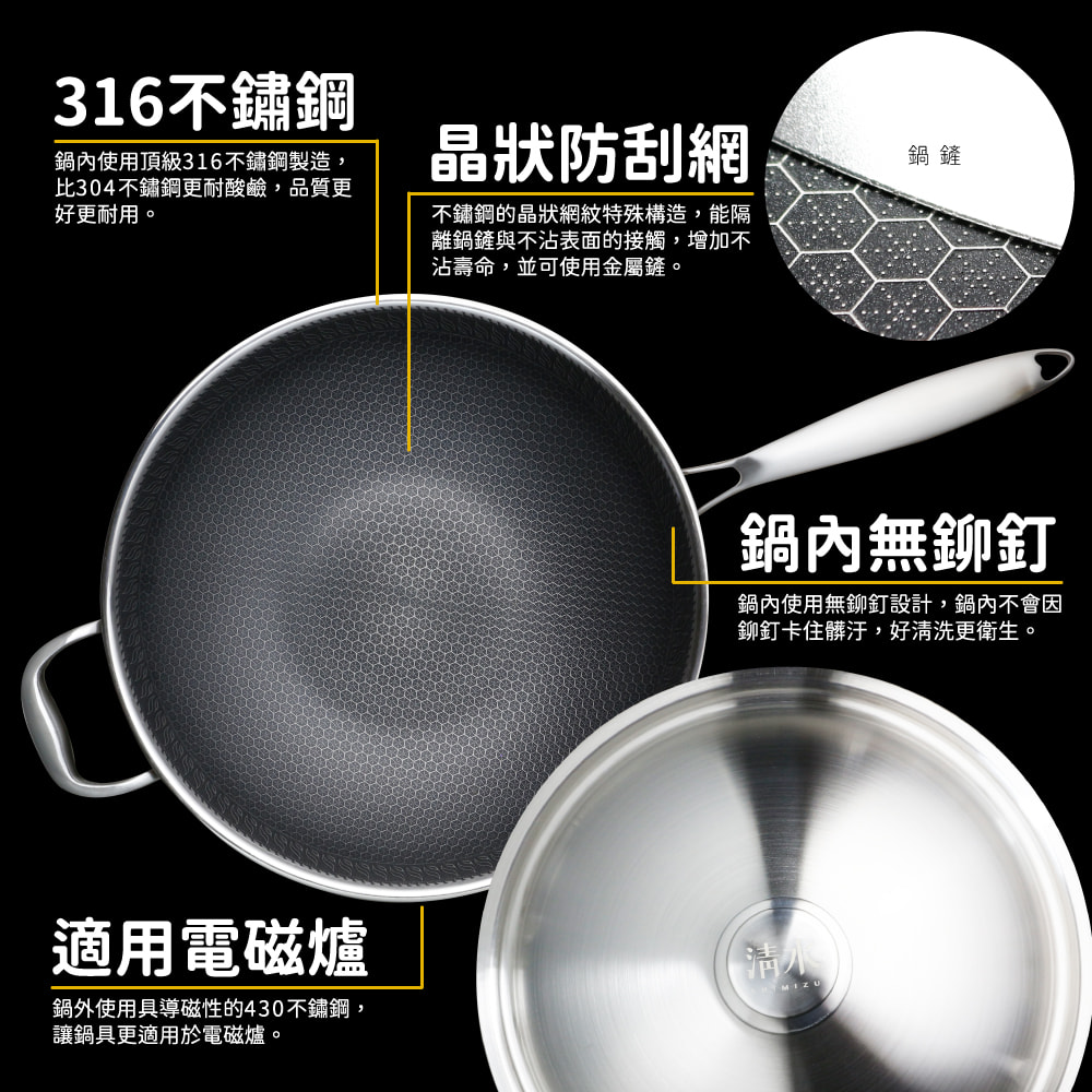 清水核晶不沾炒鍋33CM, , large