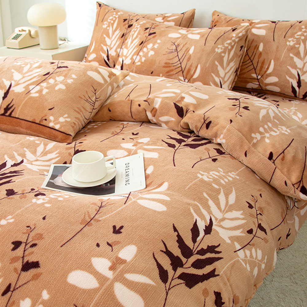 A-nice JOJO專櫃品牌 加厚款法蘭絨 床包兩用被毯四件組 柔軟細緻保暖 E - 琥珀林語, , large