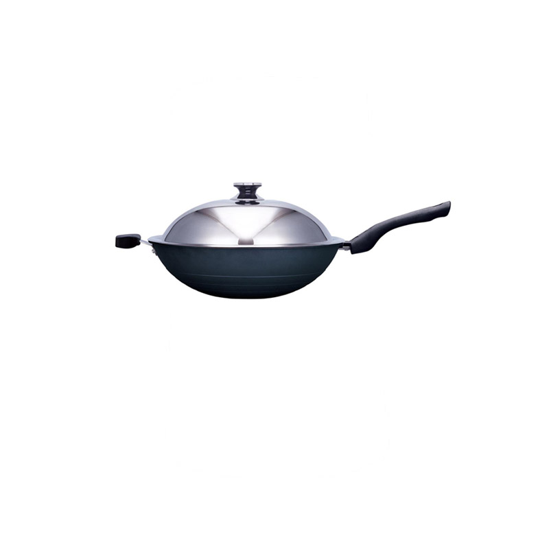 PEARL HORSE Enamel Wok with Lid – 30cm, Single Handle – JA-A-012-030, , large