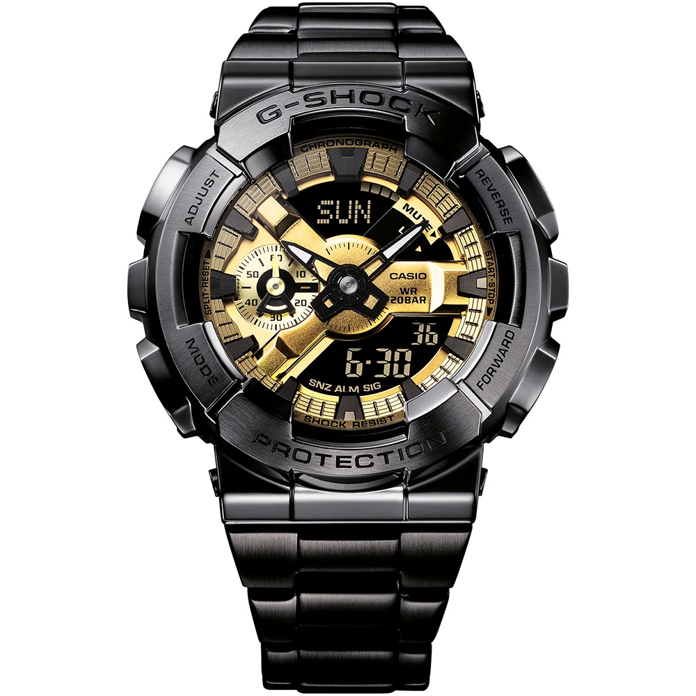 CASIO 卡西歐 G-SHOCK 工業風大錶殼金屬雙顯手錶 520情人節 送禮推薦-黑x金 GM-110BD-1A9, , large