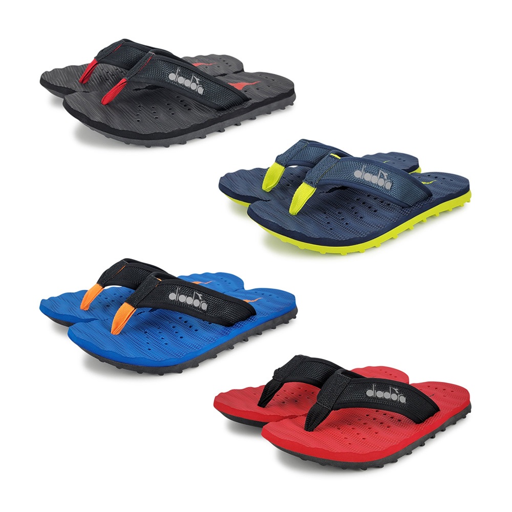 DIADORA迪亞多那 粗曠野人風夾腳拖 人字拖 拖鞋 Q彈 釋壓 耐走 透氣 排水 散熱 耐磨 防滑 黑 藍黃 藍 紅