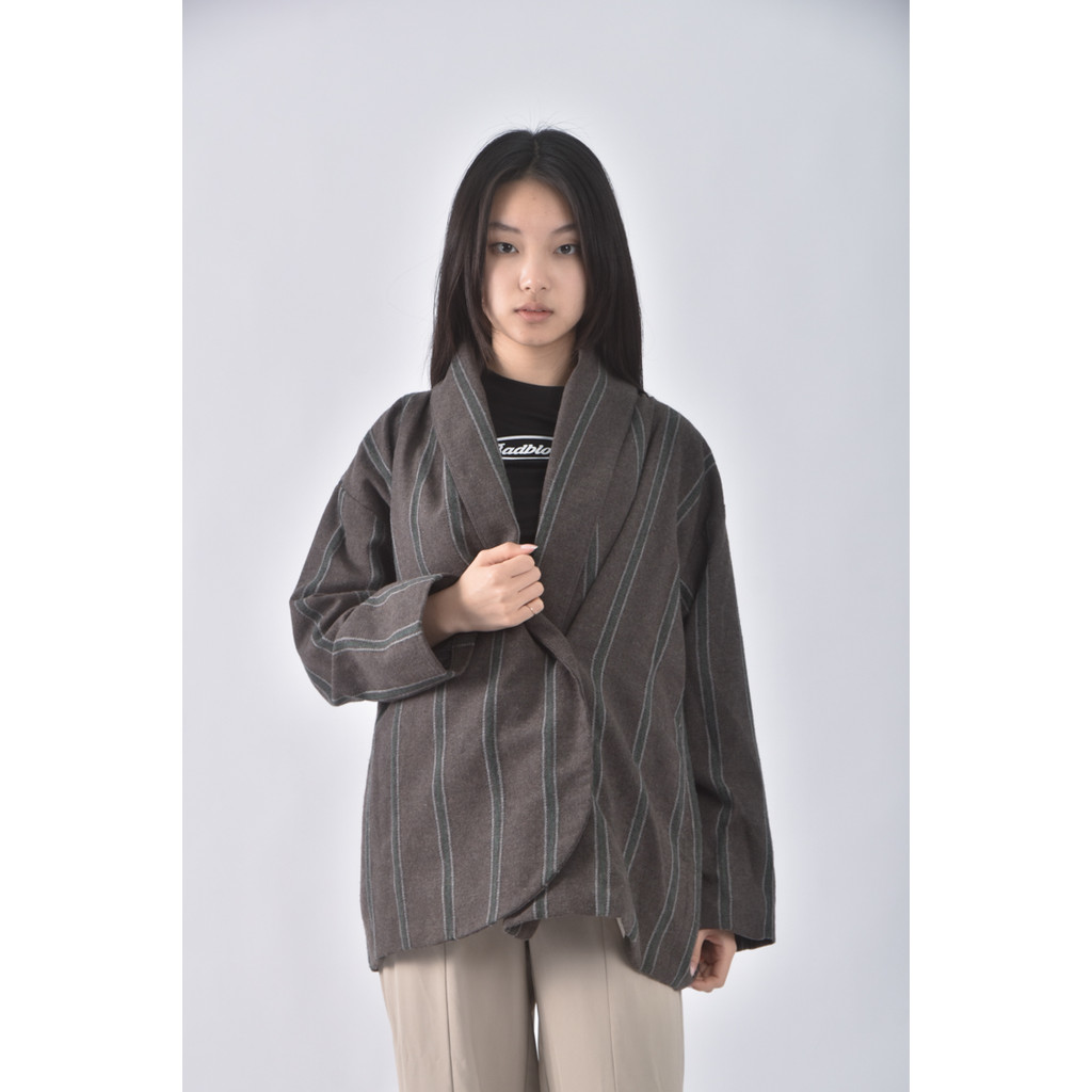 (L) lilasic條紋棕色外套二手衣, , large
