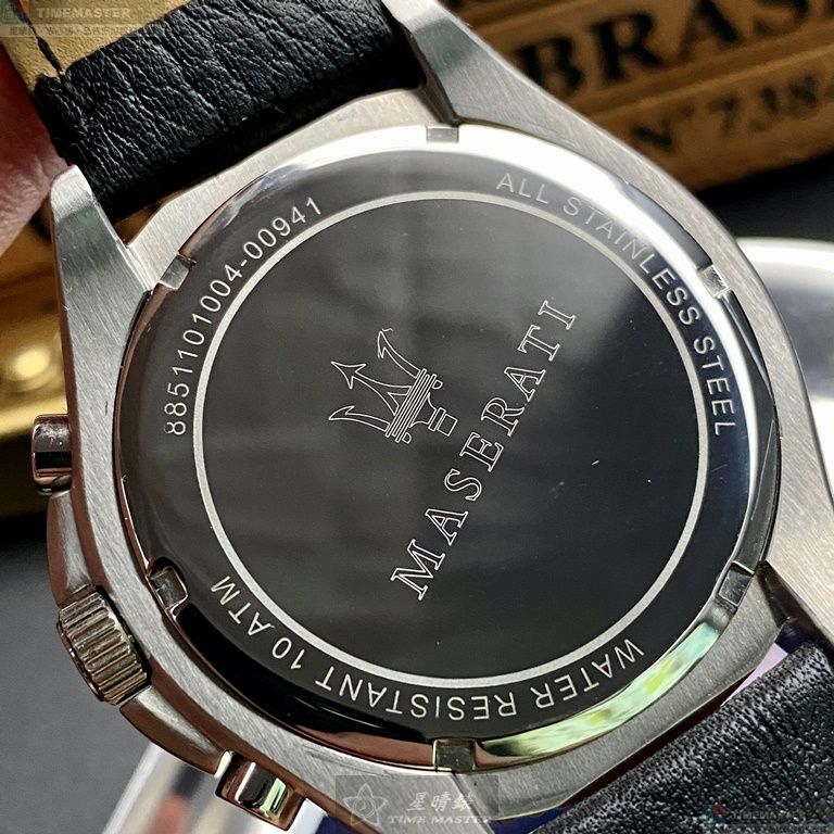 [星晴錶業]MASERATI手錶,46mm,R8851101004銀色錶面銀錶殼深黑色真皮皮革錶帶款, , large