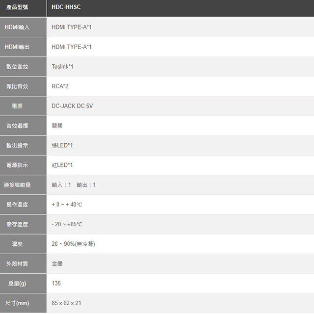 昌運監視器 HDC-HHSC HDMI 1.4 影音分離器 可分離類比音效或數位音效 隨插即用, , large