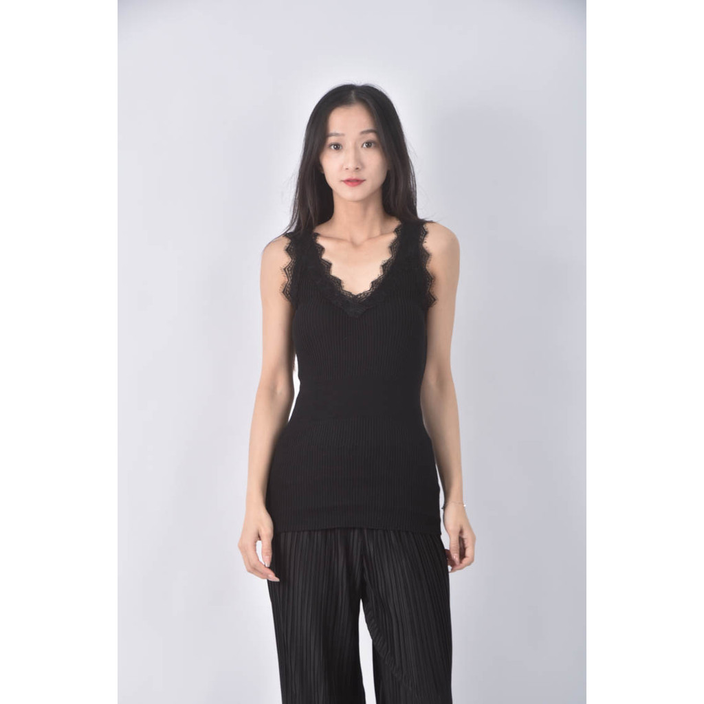 (S) ecru雷絲邊黑色上衣二手衣, , large