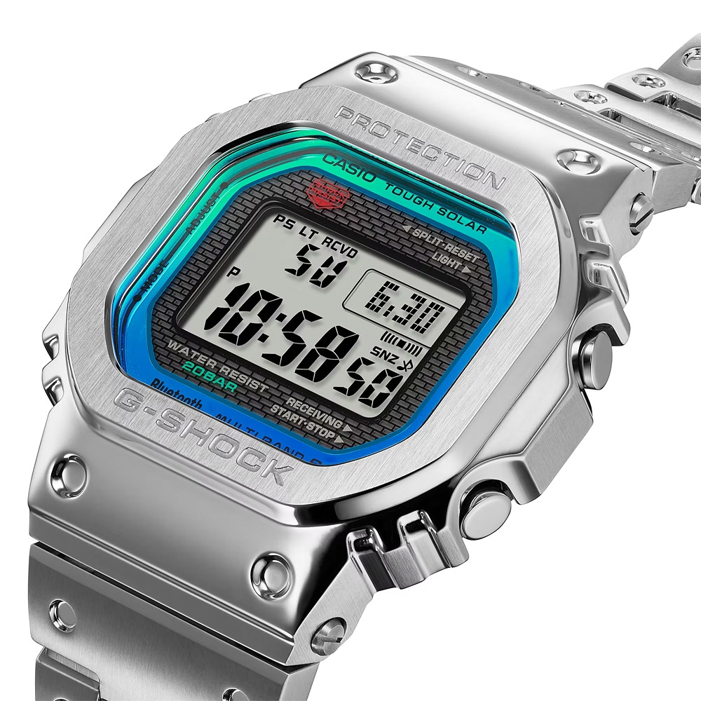 CASIO 卡西歐 G-SHOCK 全金屬 彩虹光譜 太陽能電波手錶-百搭銀 GMW-B5000PC-1, , large
