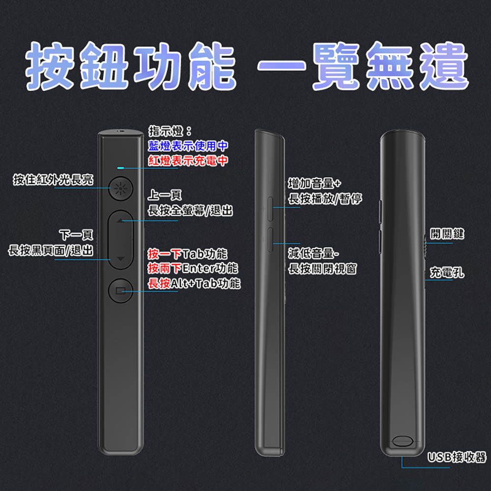【禾統】多功能紅光簡報筆/Q101/紅光/充電款(簡報筆 雷射筆 翻頁筆), , large