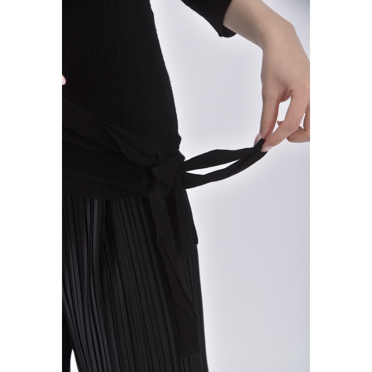 (S) max co質感綁帶黑色長袖上衣二手衣, , large