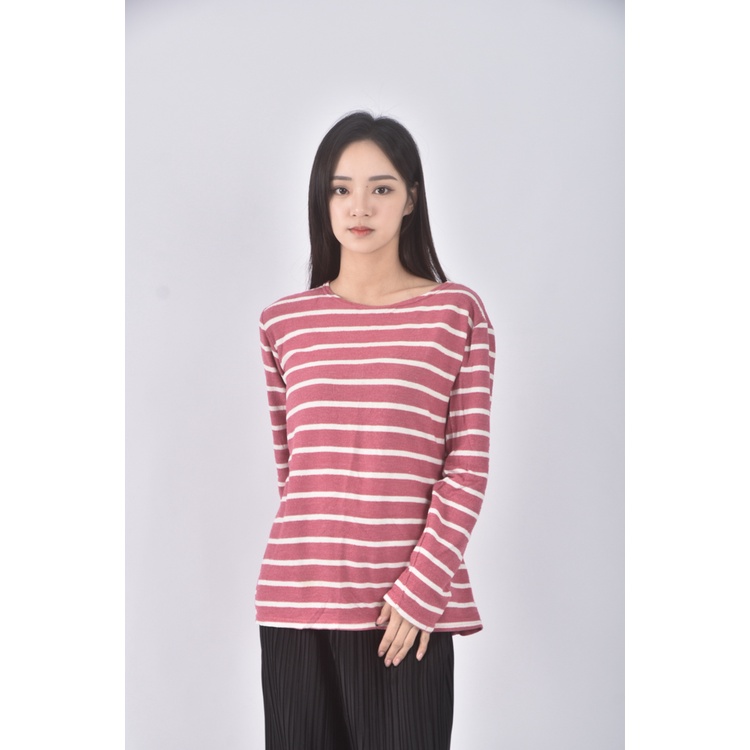 (M) by pink韓牌質感條紋粉色長袖上衣二手衣, , large