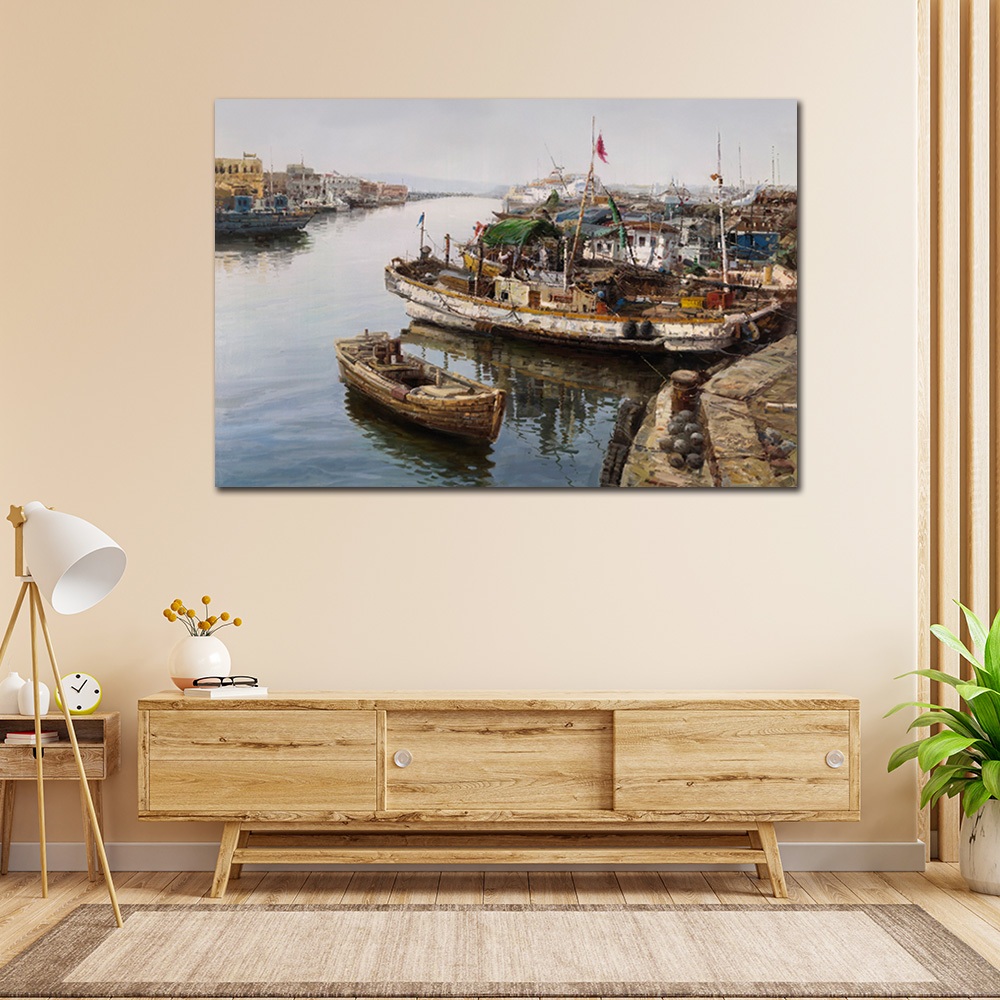 【御畫房】漁船 國家一級畫師手繪油畫60×90cm(VF-78), , large