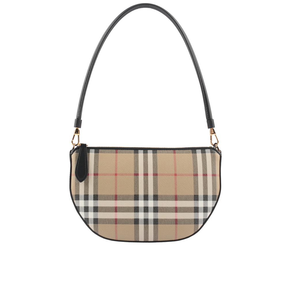 BURBERRY Olympia 格紋棉質帆布肩背/腋下包/經典米色, , large