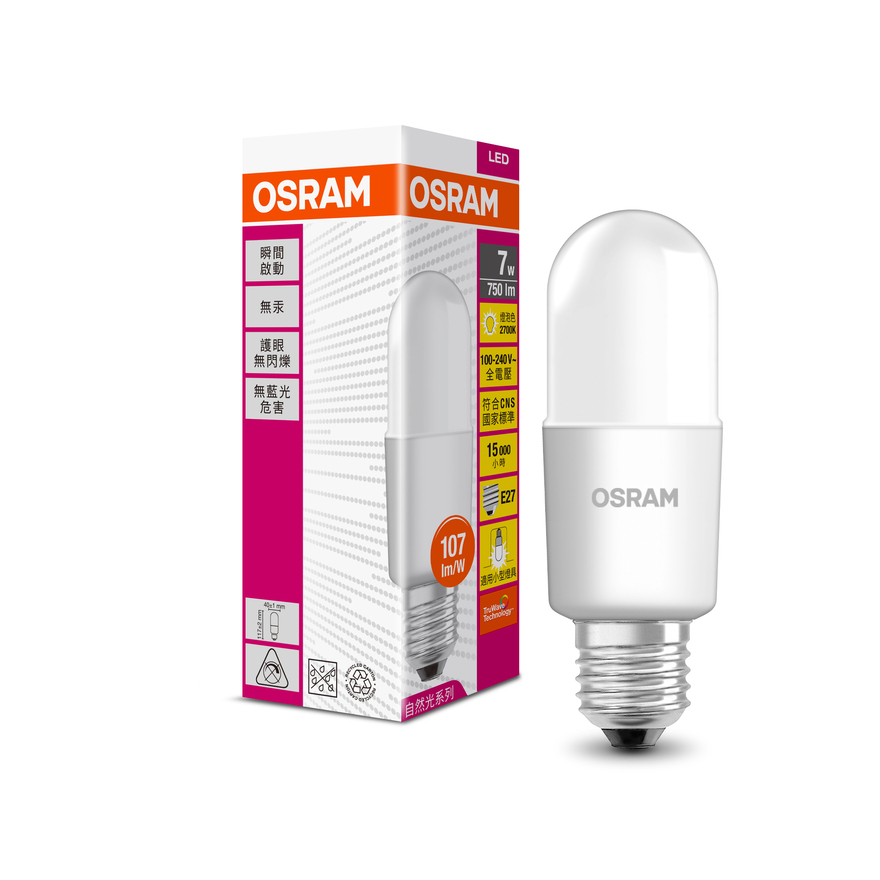 [凌騰科技]歐司朗OSRAM 7W  STICK LED G3 E27燈泡-黃光 4入組, , large