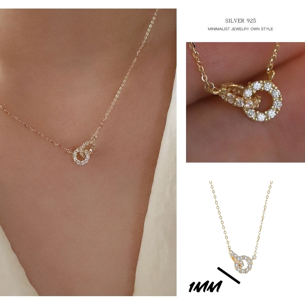 s925純銀14K金環環相扣氣質鎖骨項鏈-附馬卡收納盒 , , large