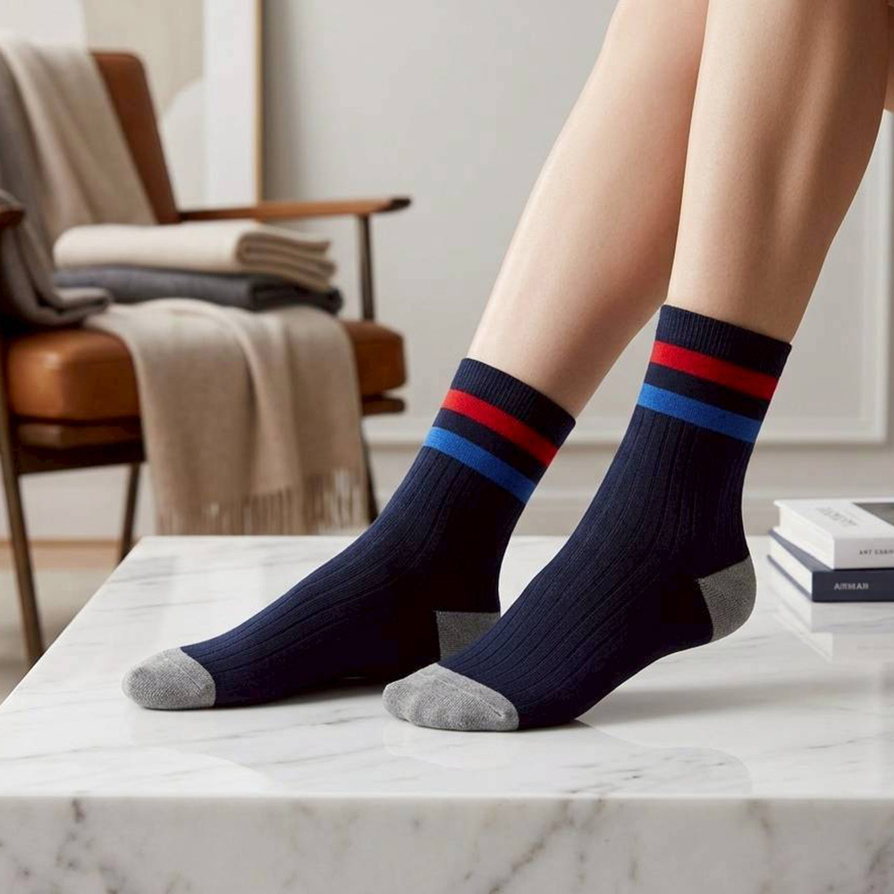 Kaimei Cotton | 8-Pack Random Colors - Classic Ribbed Crew Socks: Preppy Style Cotton Socks (22-26cm), , large