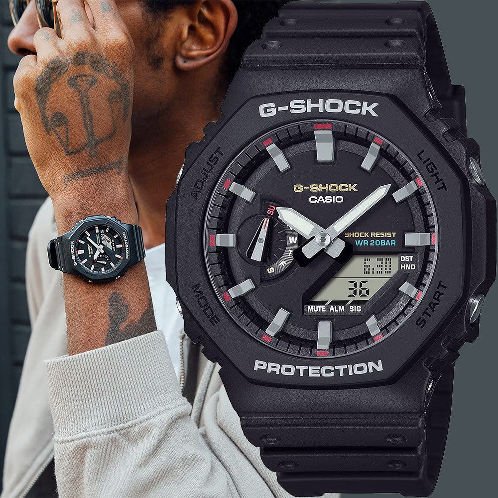 CASIO 卡西歐 G-SHOCK 經典配色八角雙顯手錶 GA-2100RL-1A, , large