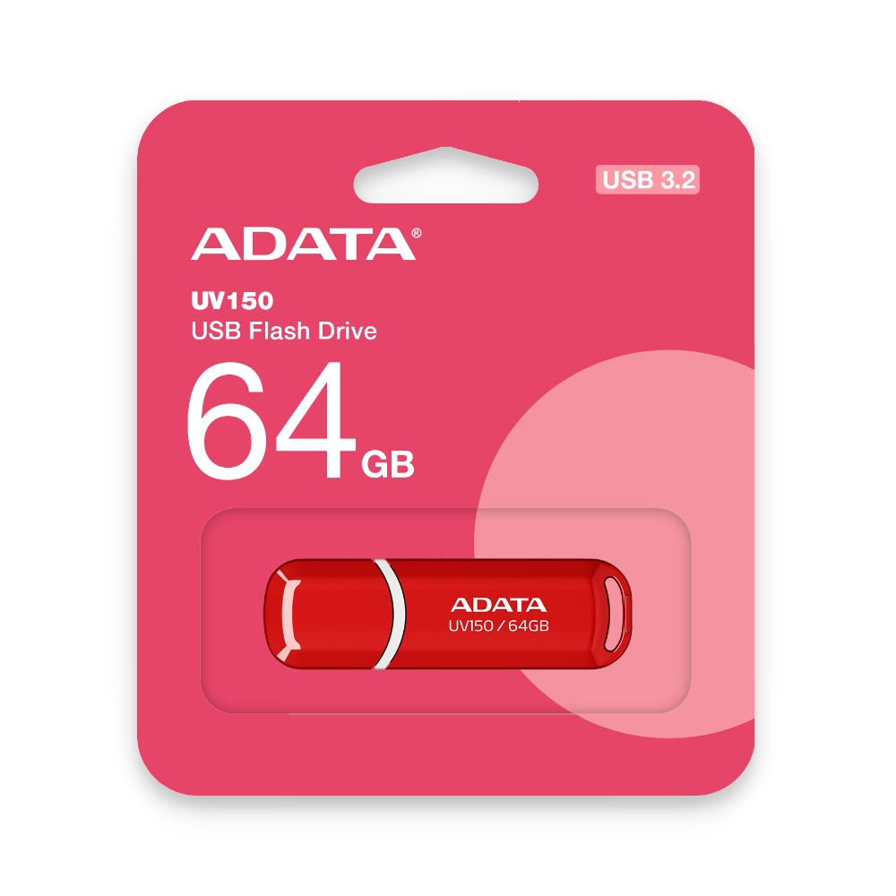 【ADATA 威剛】UV150 64G 紅色 USB 3.2 Gen 1 高速 隨身碟, , large