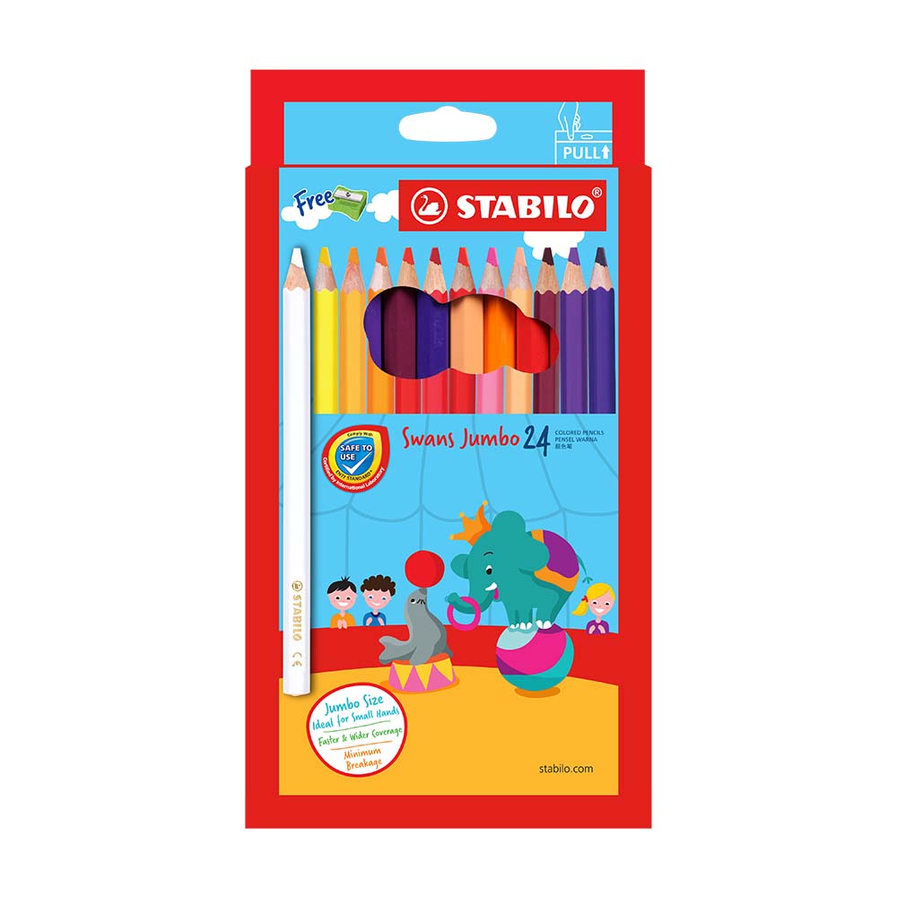 STABILO 德國 思筆樂 Swans Jumbo 特大油性色鉛筆  紙盒 24色組 / 盒 ST1879J, , large