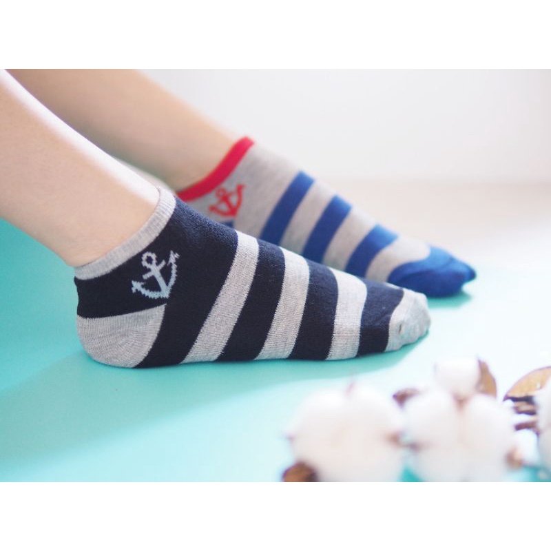 [Kaimei Cotton Industry] 8 pairs set, random and excellent, MIT made in Taiwan, pure cotton boat-shaped children's socks, anchor-shaped style, 17-21cm, , large