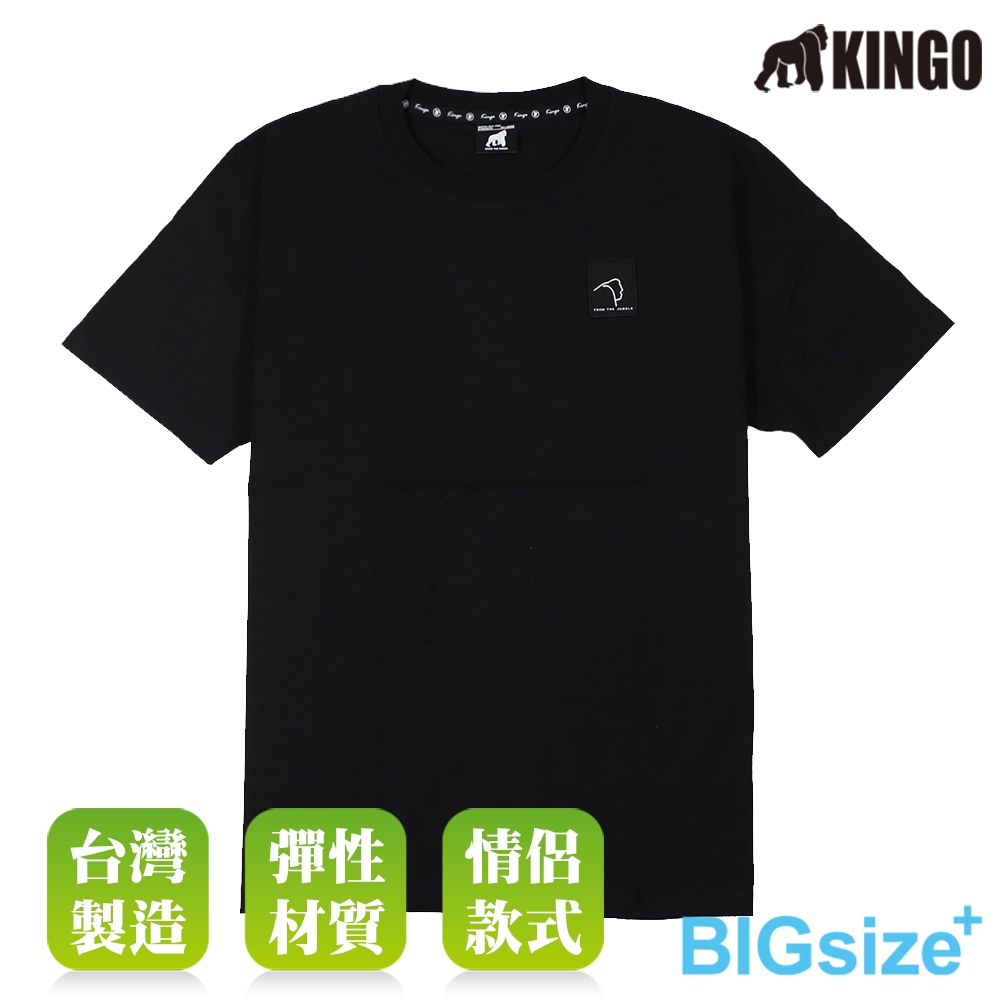 KINGO-大尺碼-男款 圓領T恤-黑-413135, , large