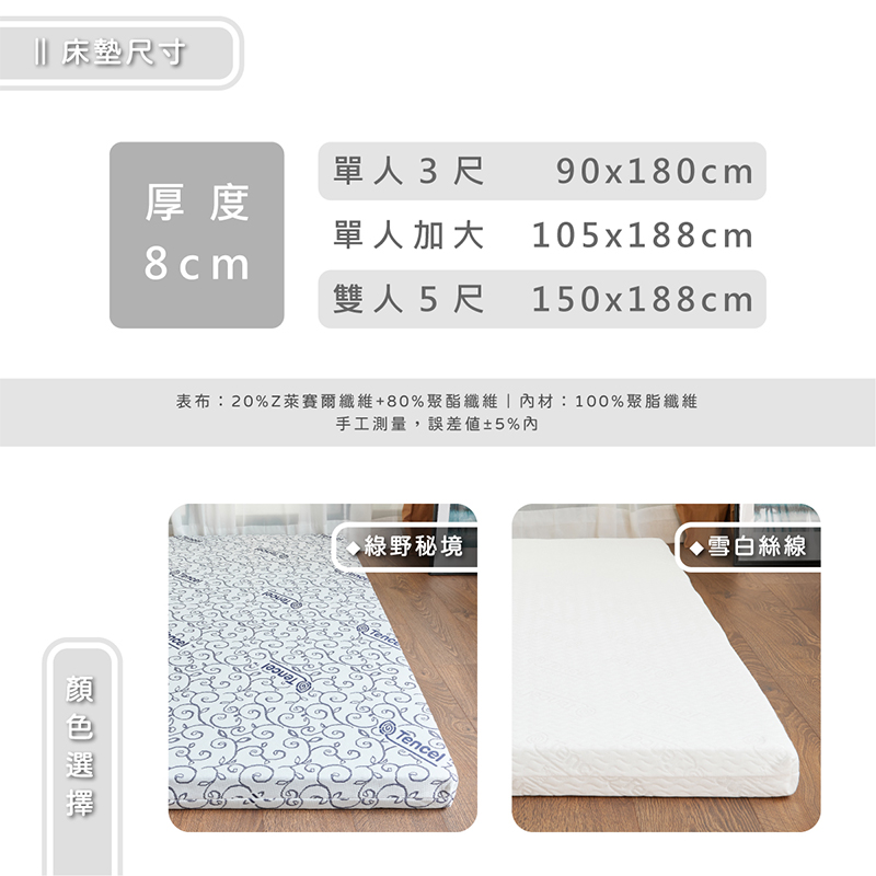 ［熊棉］純淨天絲奢華床墊｜5尺｜綠野秘境｜天絲 高級觸感 折疊床 偏硬款 高支撐 好收納 車宿 露營 租屋, , large