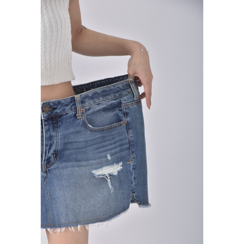 (XS（含）以下) american eagle丹寧牛仔質感棉質純棉藍色短裙二手衣, , large