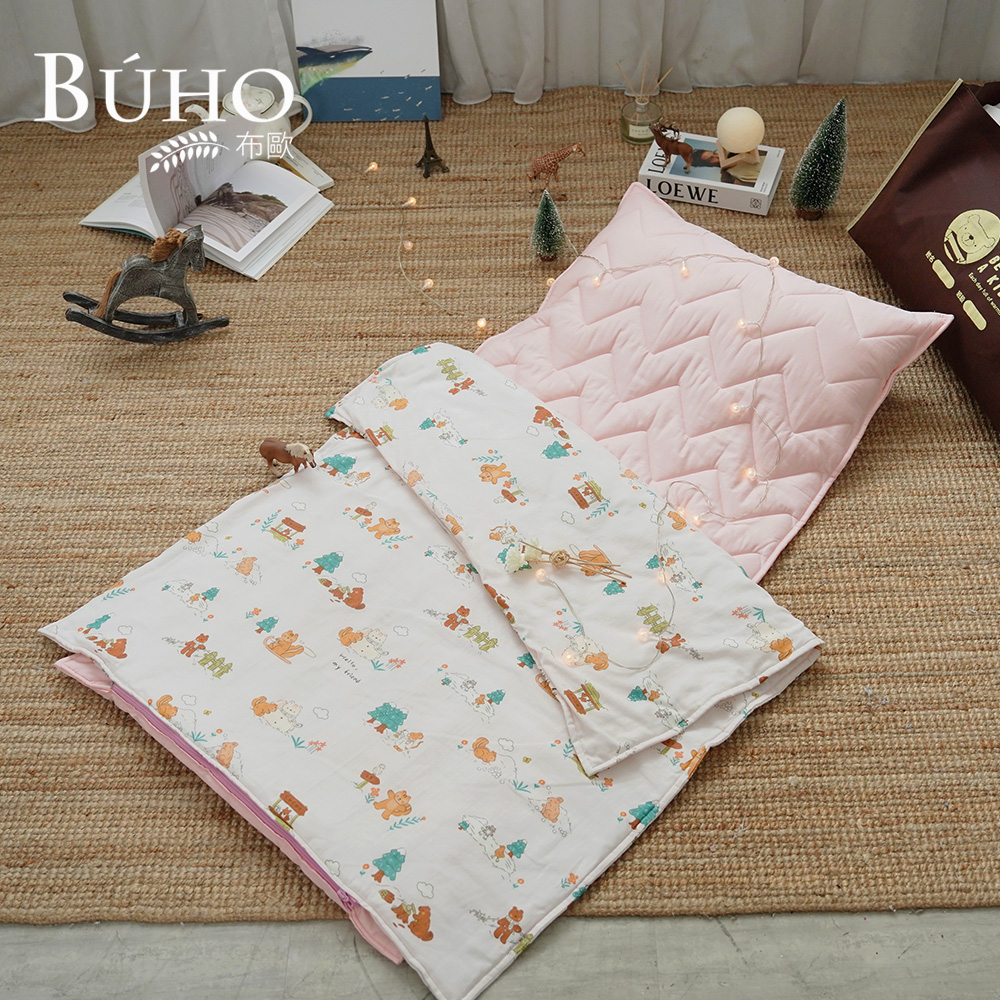 BUHO "Princess Party" made in Taiwan natural cotton breathable double-layer yarn children's sleeping mat four seasons quilt three-piece set, , large