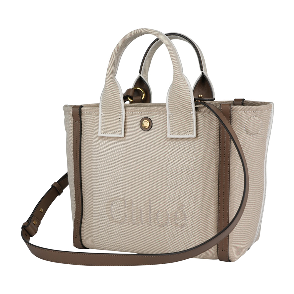 CHLOE' Carry 刺繡標誌帆布小款手提/斜背二用托特包/米色, , large