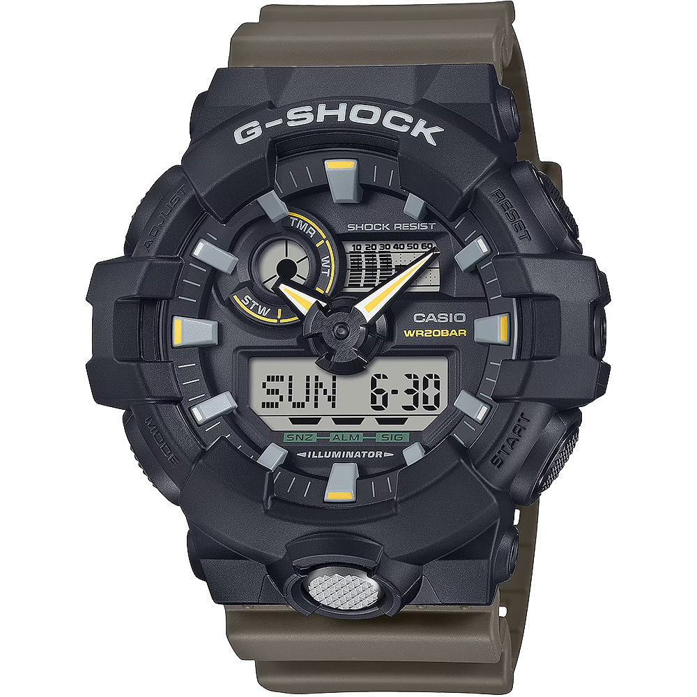 CASIO卡西歐 G-SHOCK 經典配色大錶殼雙顯運動手錶 GA-710TU-1A3