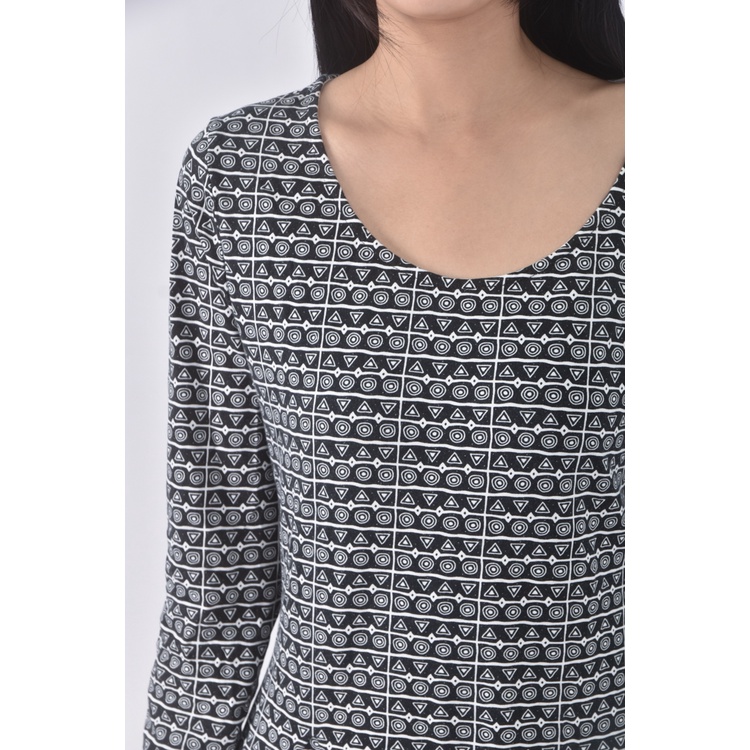 (L) lativ棉質圖紋黑色洋裝二手衣, , large