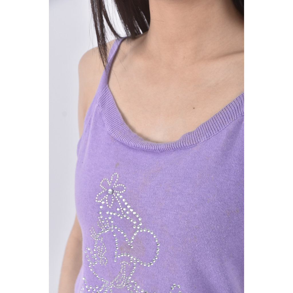 (S) disney吊帶棉質純棉貼鑽紫色上衣二手衣, , large