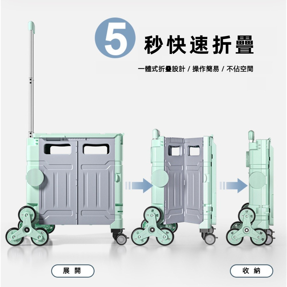 【A&R】升級版吾家有貓八輪爬坡折疊購物車 75L  薄荷綠, , large
