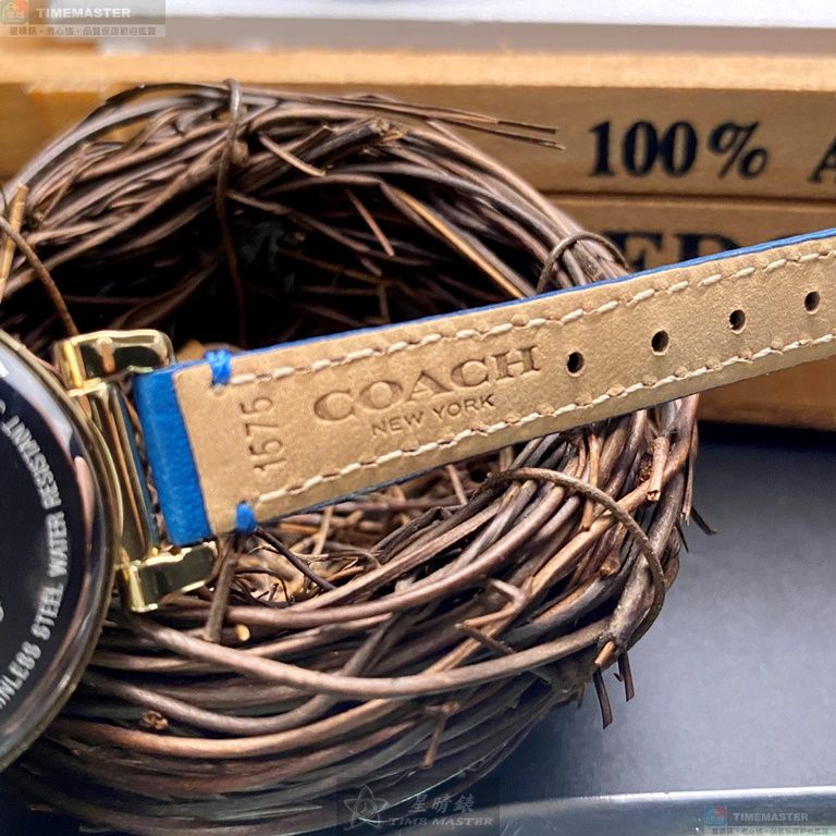 [星晴錶業]COACH手錶,30mm,CH00047金色錶面金色錶殼寶藍真皮皮革錶帶款, , large