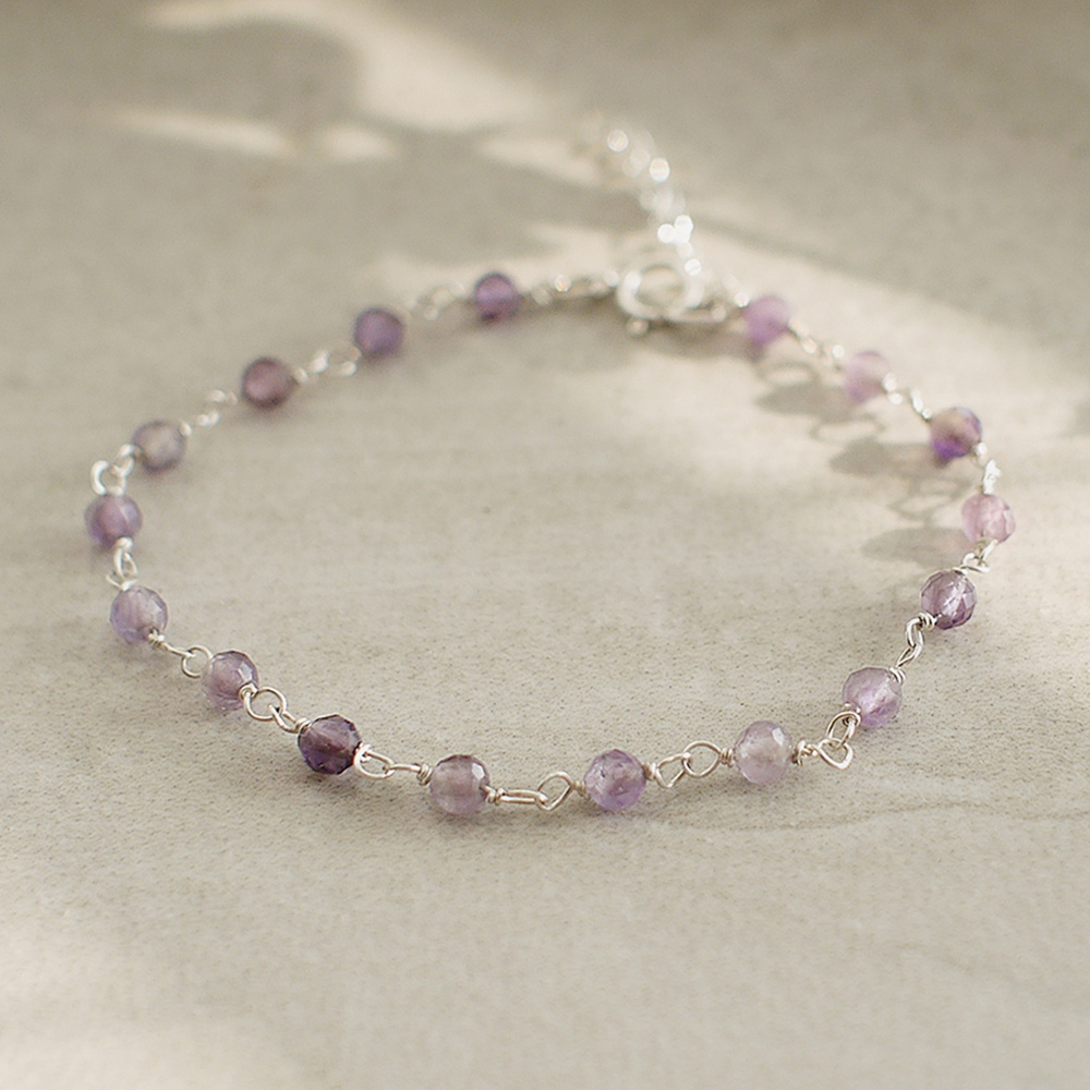 Amethyst Bead Curtain Sterling Silver Bracelet, , large