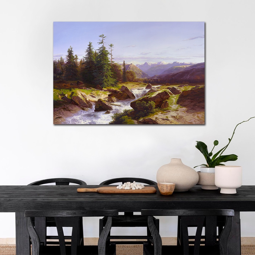 【御畫房】山谷有泉聲 國家一級畫師手繪油畫60×90cm(VF-91), , large