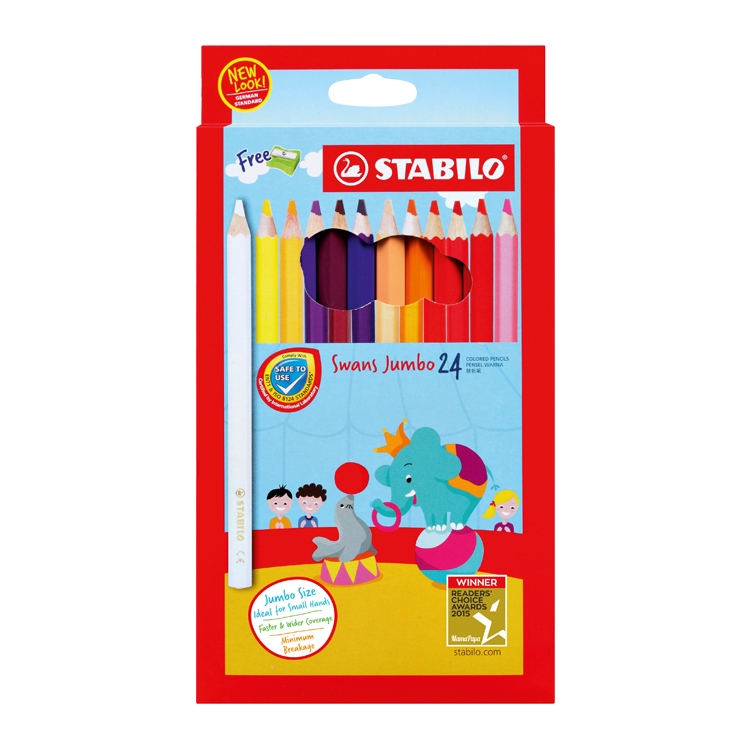 【德國天鵝STABILO】Swans Jumbo 特大油性色鉛筆 兒童適用 筆芯不易斷 好握好畫24色(ST1879J), , large