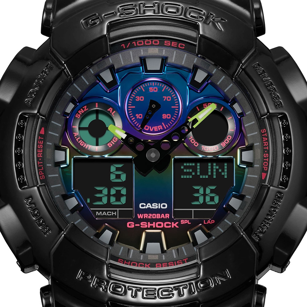 CASIO 卡西歐 G-SHOCK AI 探索虛擬彩虹系列雙顯手錶 GA-100RGB-1A, , large