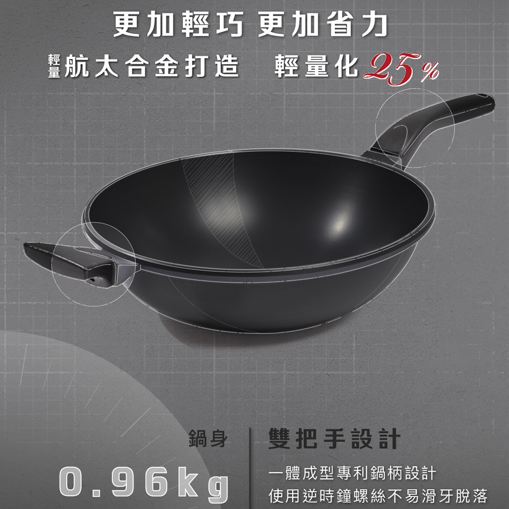 【美國MotherGoose鵝媽媽】晶鑽輕量 無塗層 手工鑄造節能炒鍋30cm 平底炒鍋 可用鐵鏟鐵刷 物理性不沾鍋, , large